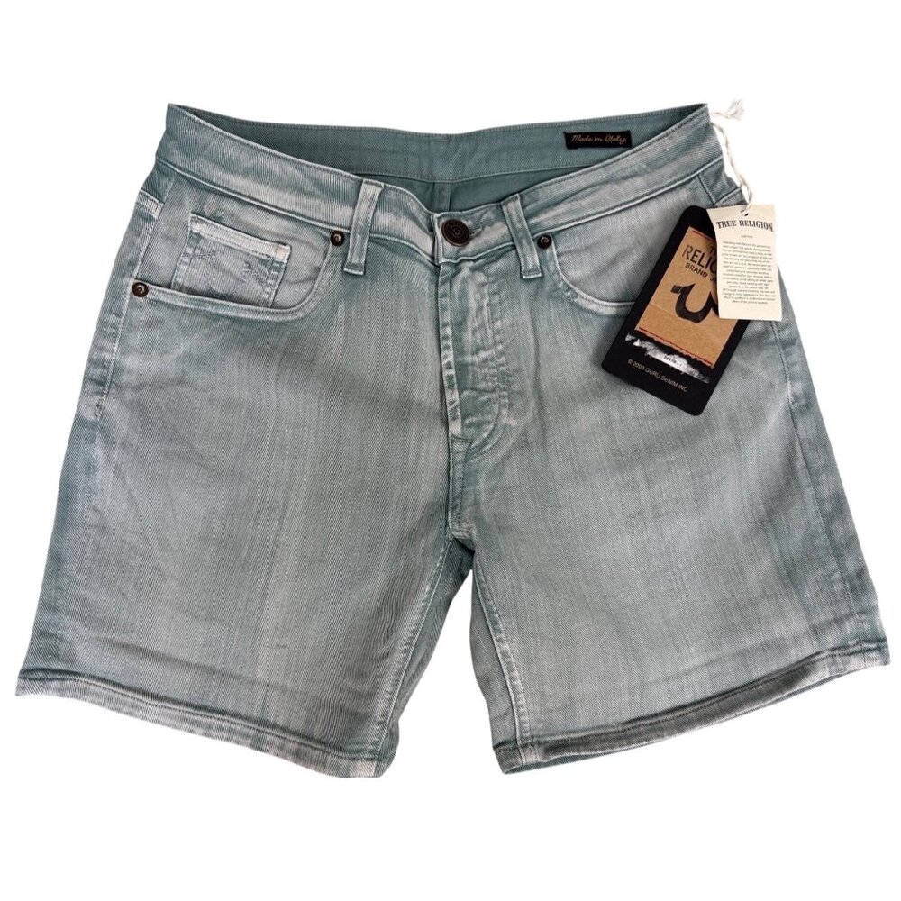 True Religion Womens Green Denim Shorts Sz 26 Cotton/Elastane NWT Made in Italy - Picture 1 of 16
